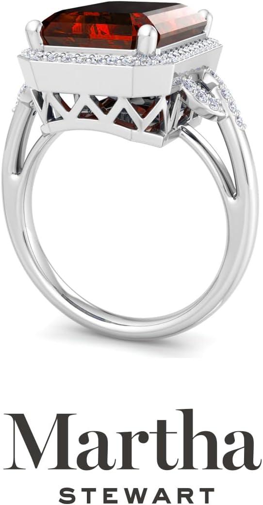 image:imageMartha Stewart 7 13 Carat Emerald Cut Gemstone Halo Ring with Lab Grown Diamonds in Sterling Silver Choose Your GemstoneRuby