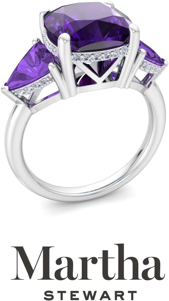 image:imageMartha Stewart 8 Carat Cushion Cut Gemstone Three Stone Ring with Lab Grown Diamonds in Sterling Silver Choose Your GemstoneOption 1