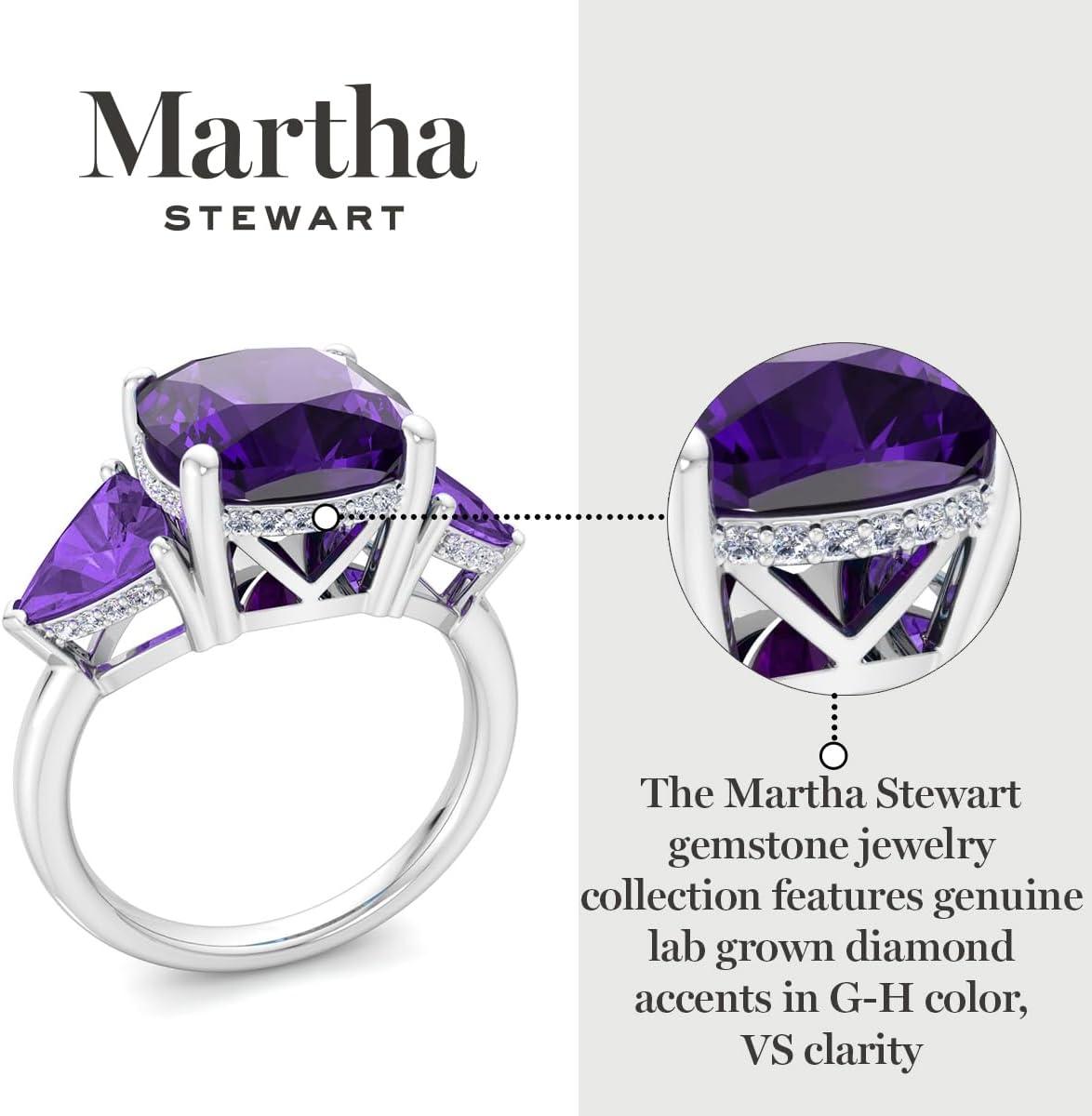 image:imageMartha Stewart 8 Carat Cushion Cut Gemstone Three Stone Ring with Lab Grown Diamonds in Sterling Silver Choose Your GemstoneOption 1