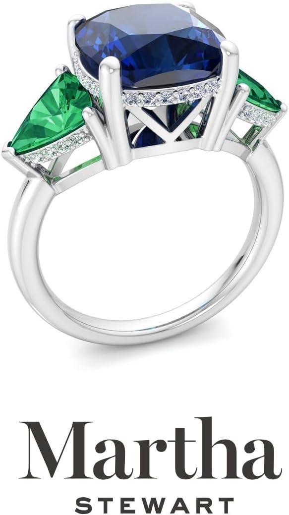 image:imageMartha Stewart 8 Carat Cushion Cut Gemstone Three Stone Ring with Lab Grown Diamonds in Sterling Silver Choose Your GemstoneOption 10