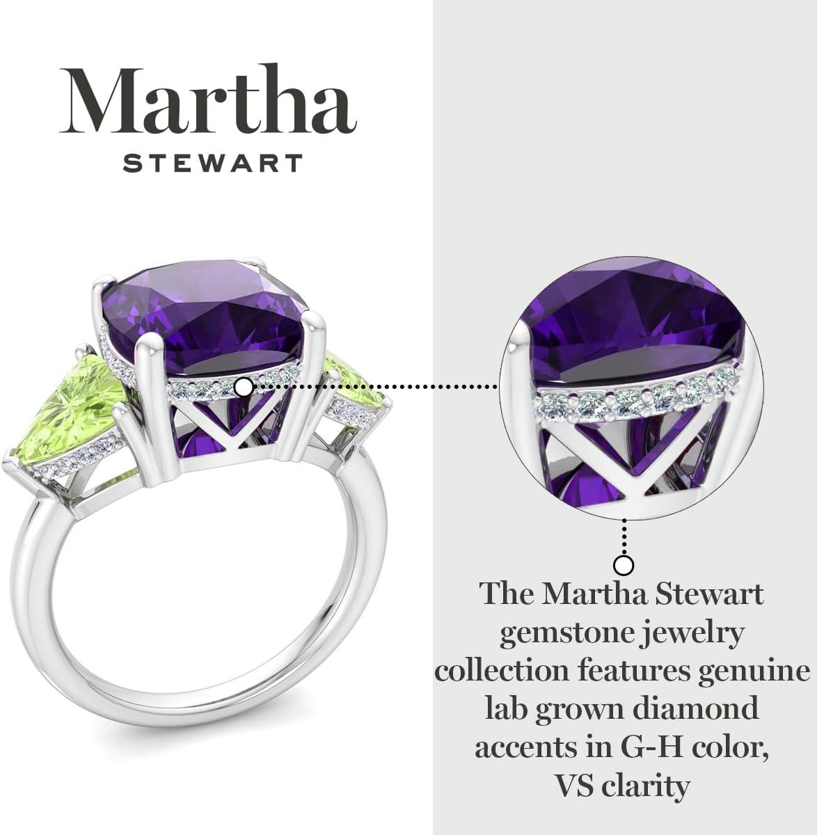 image:imageMartha Stewart 8 Carat Cushion Cut Gemstone Three Stone Ring with Lab Grown Diamonds in Sterling Silver Choose Your GemstoneOption 2