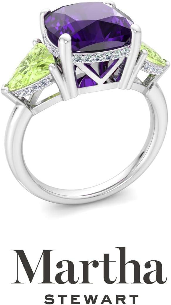 image:imageMartha Stewart 8 Carat Cushion Cut Gemstone Three Stone Ring with Lab Grown Diamonds in Sterling Silver Choose Your GemstoneOption 2