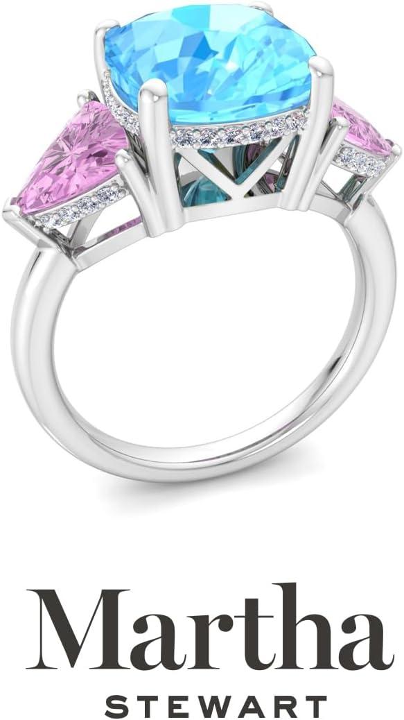 image:imageMartha Stewart 8 Carat Cushion Cut Gemstone Three Stone Ring with Lab Grown Diamonds in Sterling Silver Choose Your GemstoneOption 4