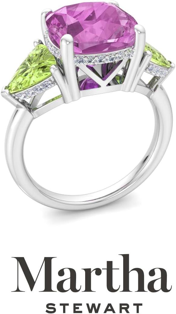 image:imageMartha Stewart 8 Carat Cushion Cut Gemstone Three Stone Ring with Lab Grown Diamonds in Sterling Silver Choose Your GemstoneOption 6