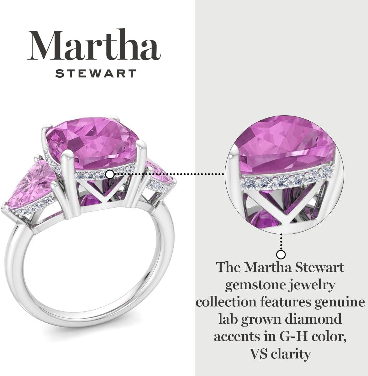 image:imageMartha Stewart 8 Carat Cushion Cut Gemstone Three Stone Ring with Lab Grown Diamonds in Sterling Silver Choose Your GemstoneOption 7