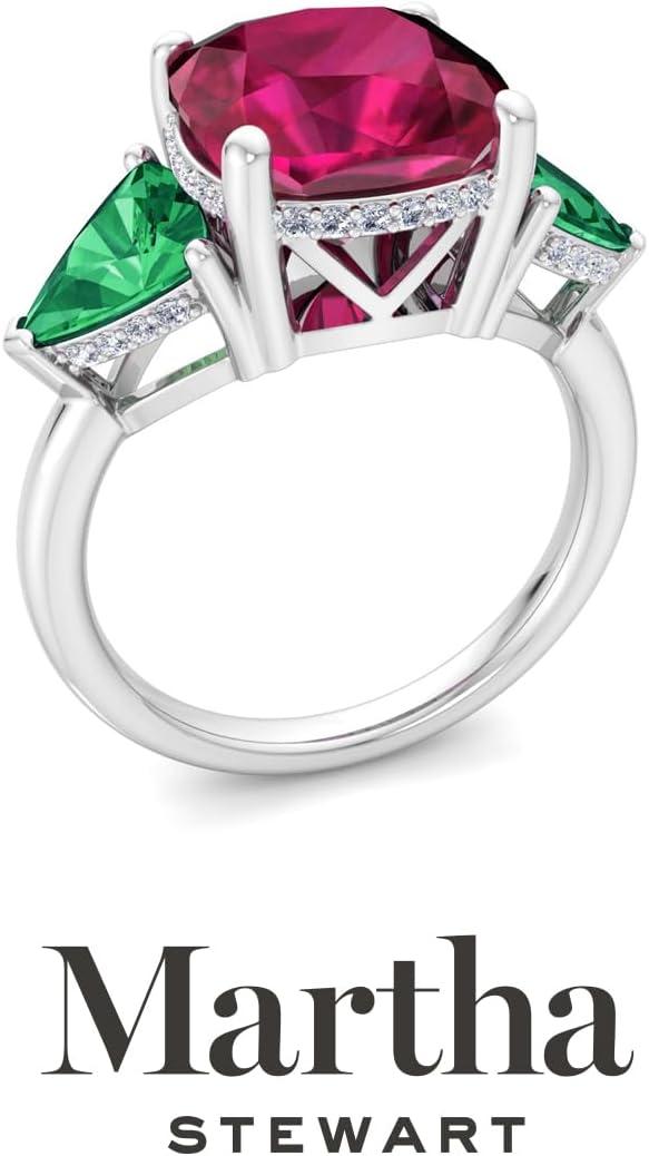 image:imageMartha Stewart 8 Carat Cushion Cut Gemstone Three Stone Ring with Lab Grown Diamonds in Sterling Silver Choose Your GemstoneOption 8