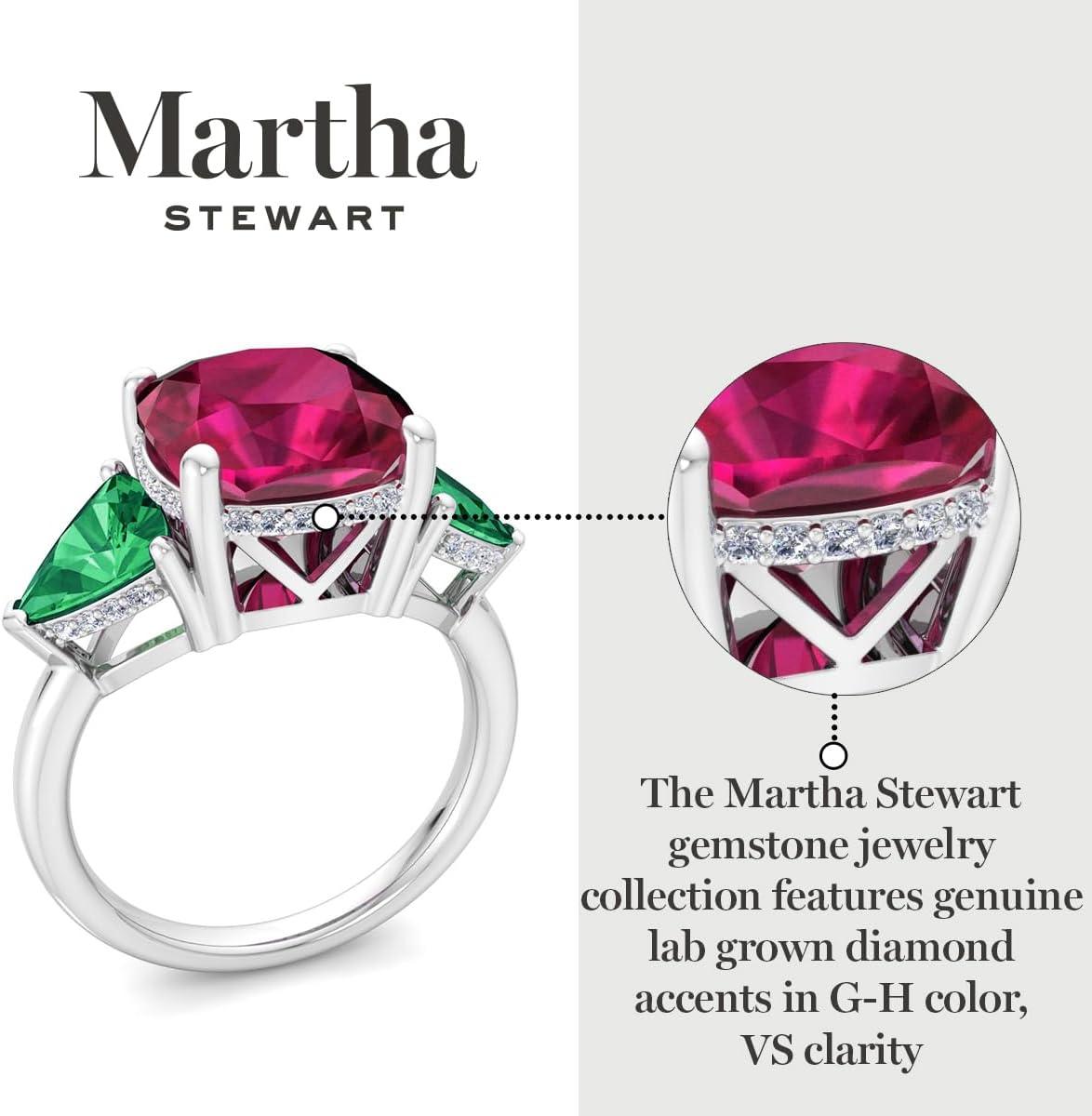 image:imageMartha Stewart 8 Carat Cushion Cut Gemstone Three Stone Ring with Lab Grown Diamonds in Sterling Silver Choose Your GemstoneOption 8