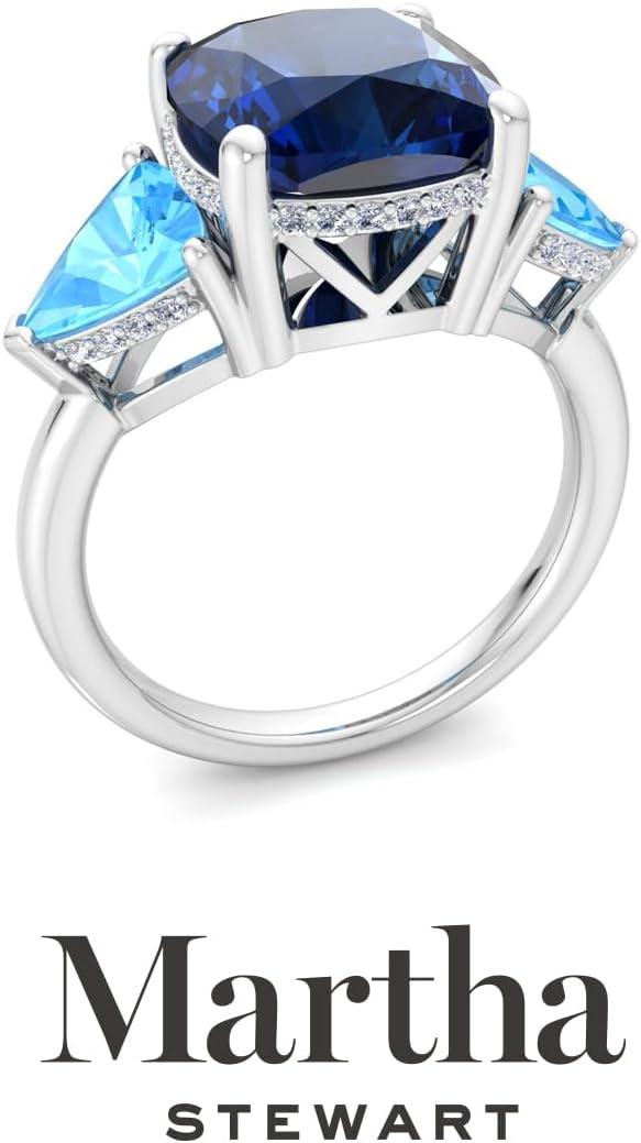 image:imageMartha Stewart 8 Carat Cushion Cut Gemstone Three Stone Ring with Lab Grown Diamonds in Sterling Silver Choose Your GemstoneOption 9