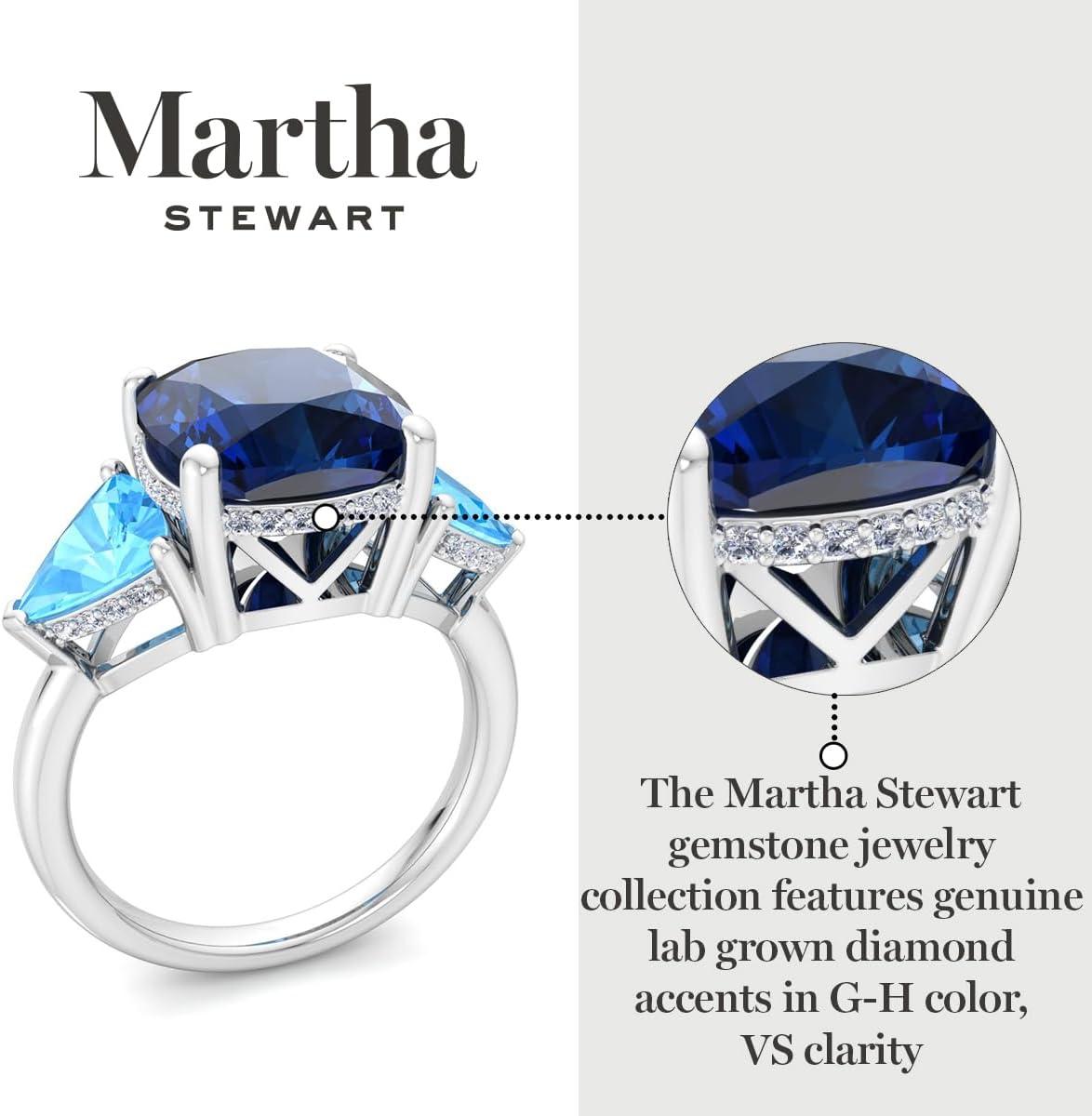 image:imageMartha Stewart 8 Carat Cushion Cut Gemstone Three Stone Ring with Lab Grown Diamonds in Sterling Silver Choose Your GemstoneOption 9