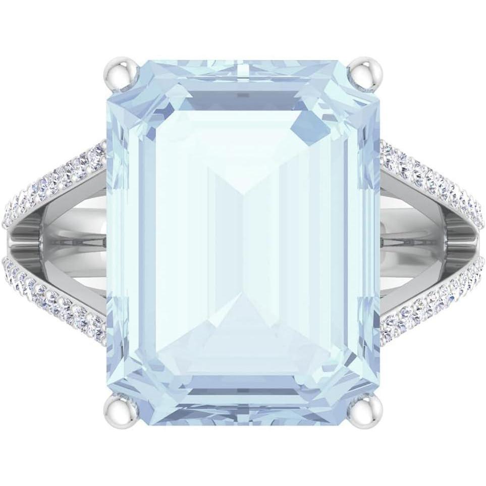 image:imageMartha Stewart 10 14 Carat Emerald Cut Gemstone Ring with Lab Grown Diamonds in Sterling Silver Choose Your GemstoneAquamarine