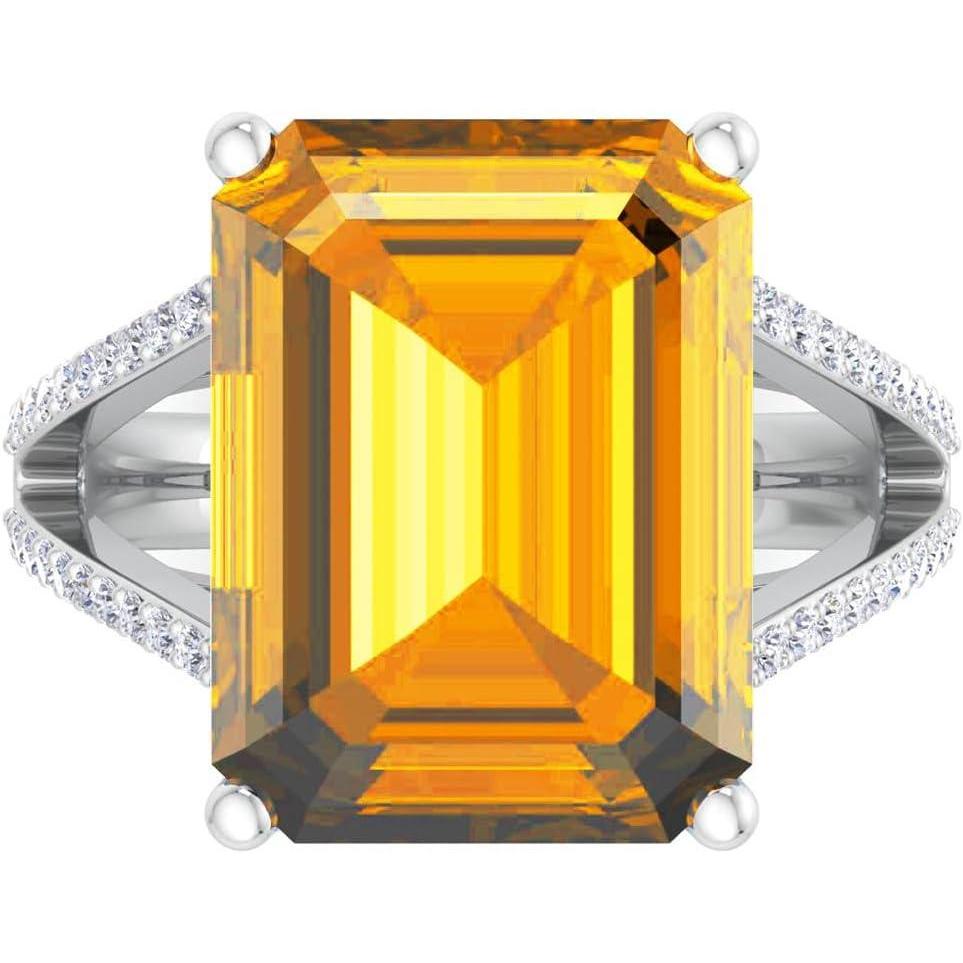 image:imageMartha Stewart 10 14 Carat Emerald Cut Gemstone Ring with Lab Grown Diamonds in Sterling Silver Choose Your GemstoneCitrine