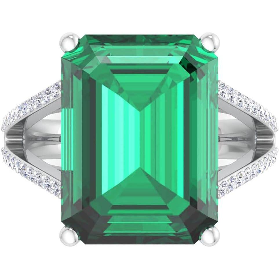 image:imageMartha Stewart 10 14 Carat Emerald Cut Gemstone Ring with Lab Grown Diamonds in Sterling Silver Choose Your GemstoneEmerald