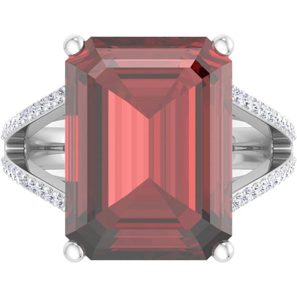 image:imageMartha Stewart 10 14 Carat Emerald Cut Gemstone Ring with Lab Grown Diamonds in Sterling Silver Choose Your GemstoneGarnet