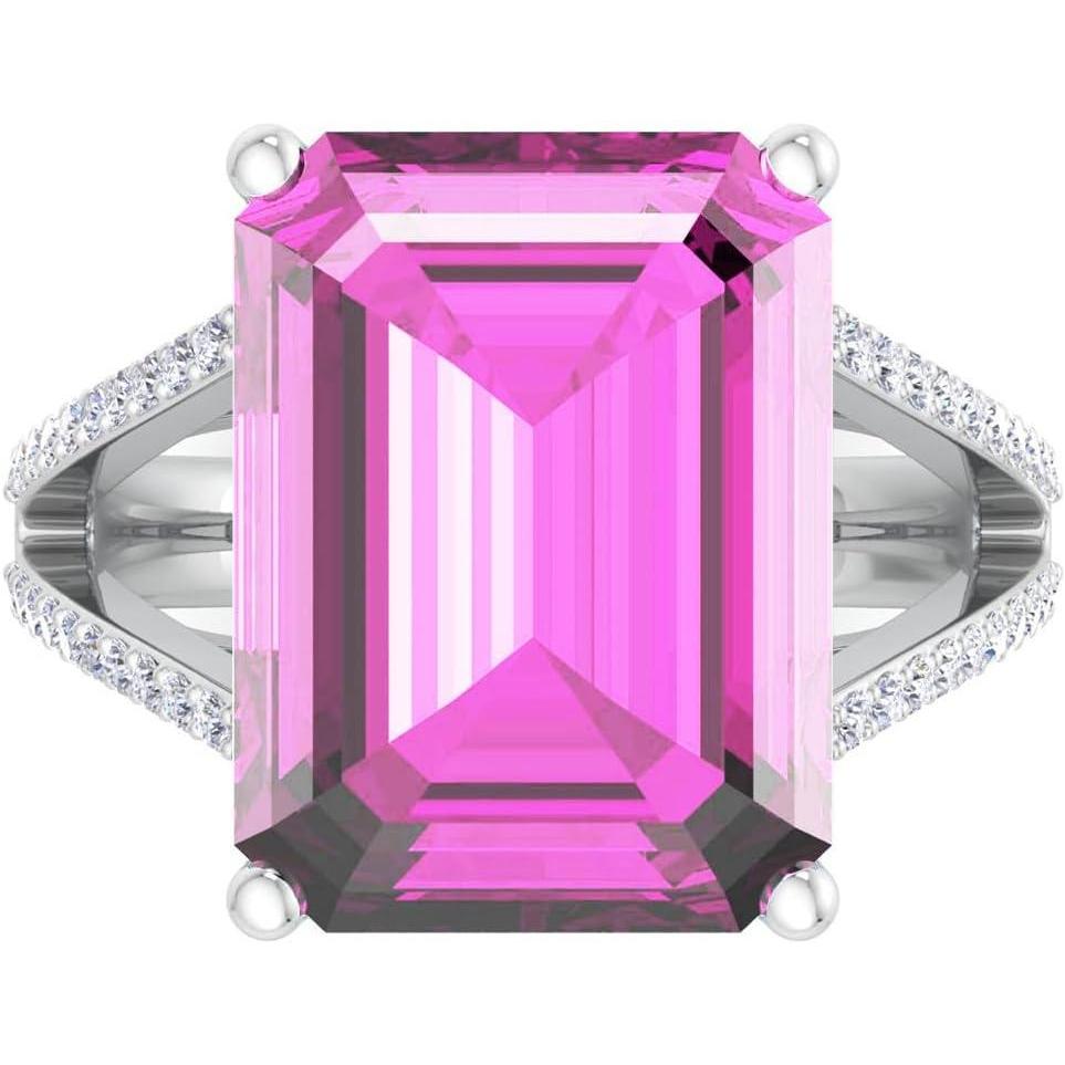 image:imageMartha Stewart 10 14 Carat Emerald Cut Gemstone Ring with Lab Grown Diamonds in Sterling Silver Choose Your GemstonePink Sapphire