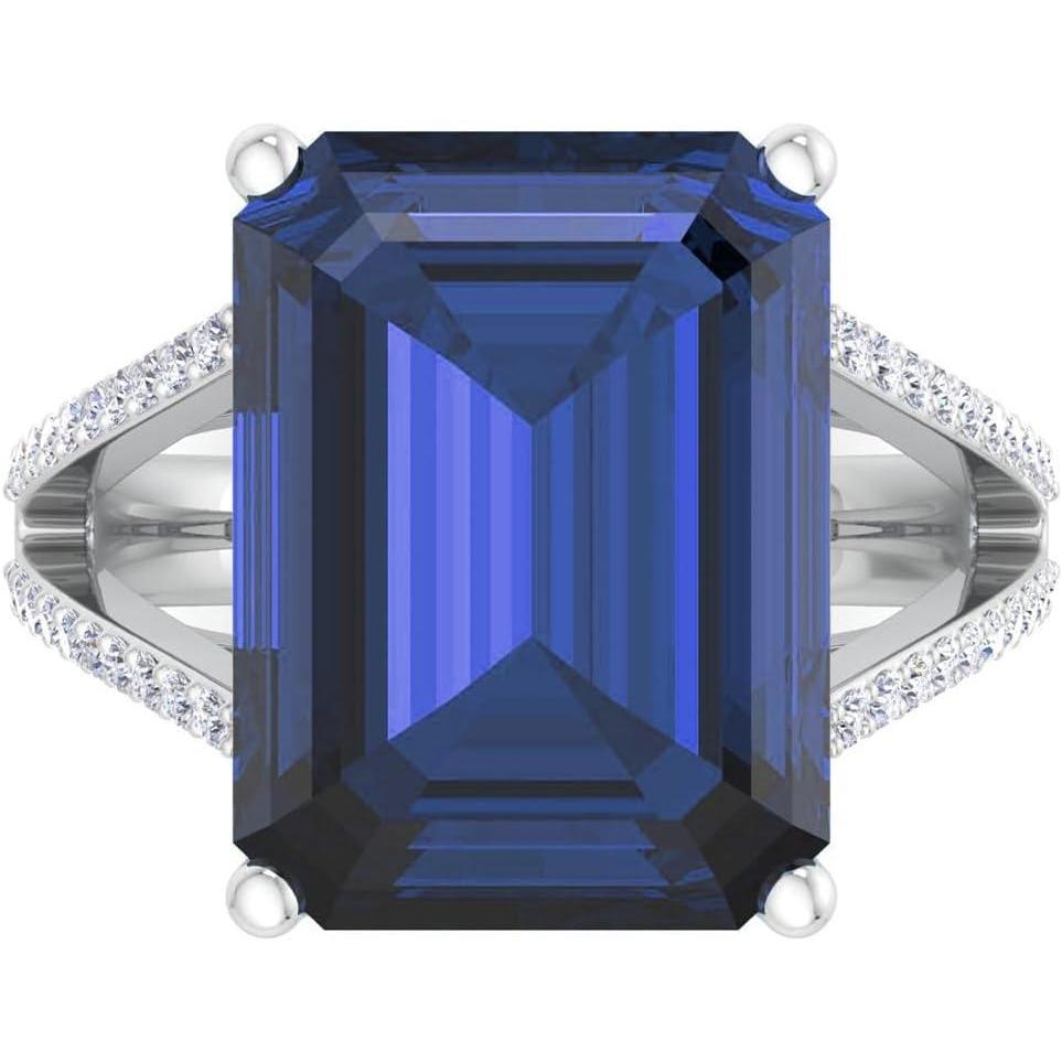 image:imageMartha Stewart 10 14 Carat Emerald Cut Gemstone Ring with Lab Grown Diamonds in Sterling Silver Choose Your GemstoneSapphire