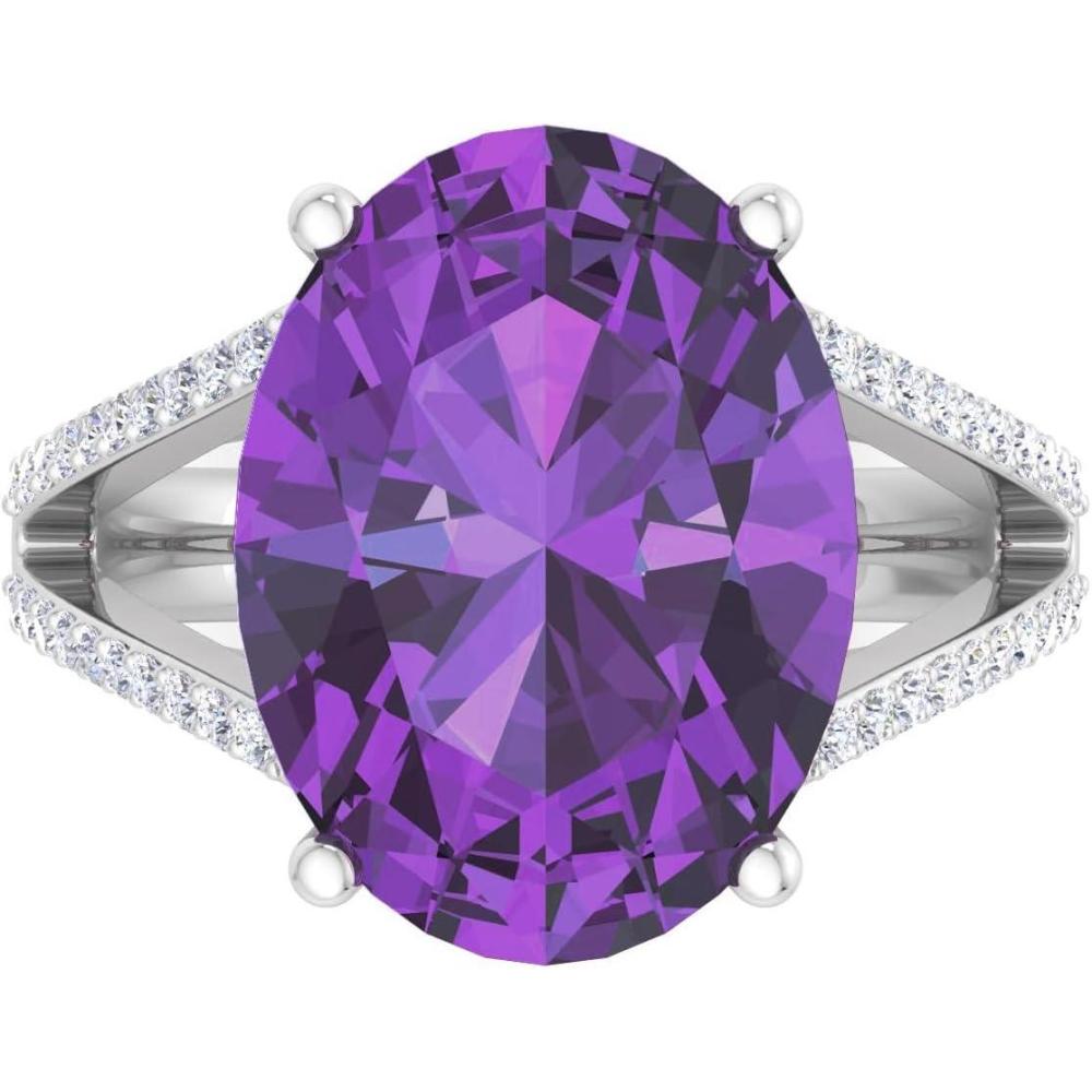 image:imageMartha Stewart 10 14 Carat Oval Shape Gemstone Ring with Lab Grown Diamonds in Sterling Silver ChoAmethyst