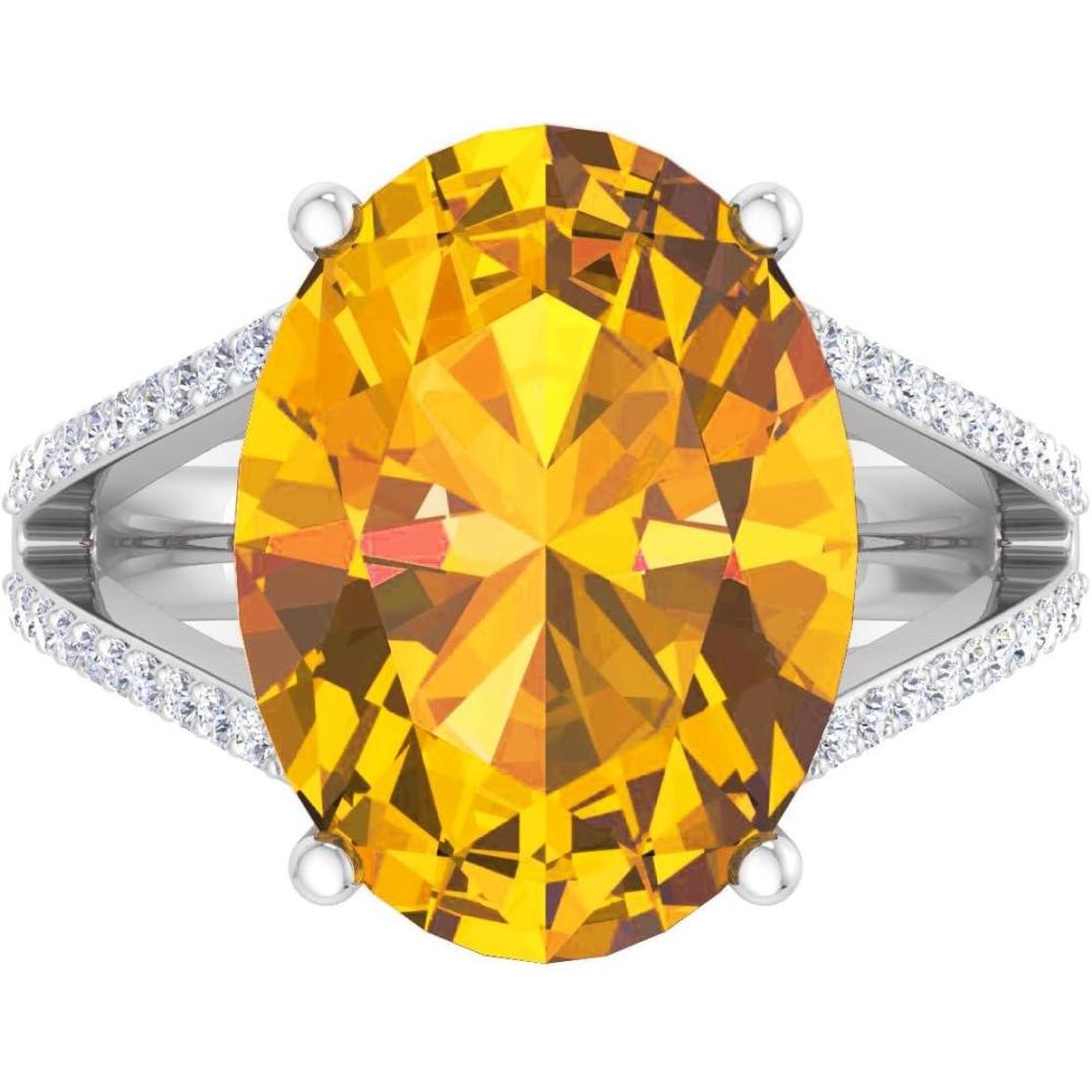 image:imageMartha Stewart 10 14 Carat Oval Shape Gemstone Ring with Lab Grown Diamonds in Sterling Silver ChoCitrine