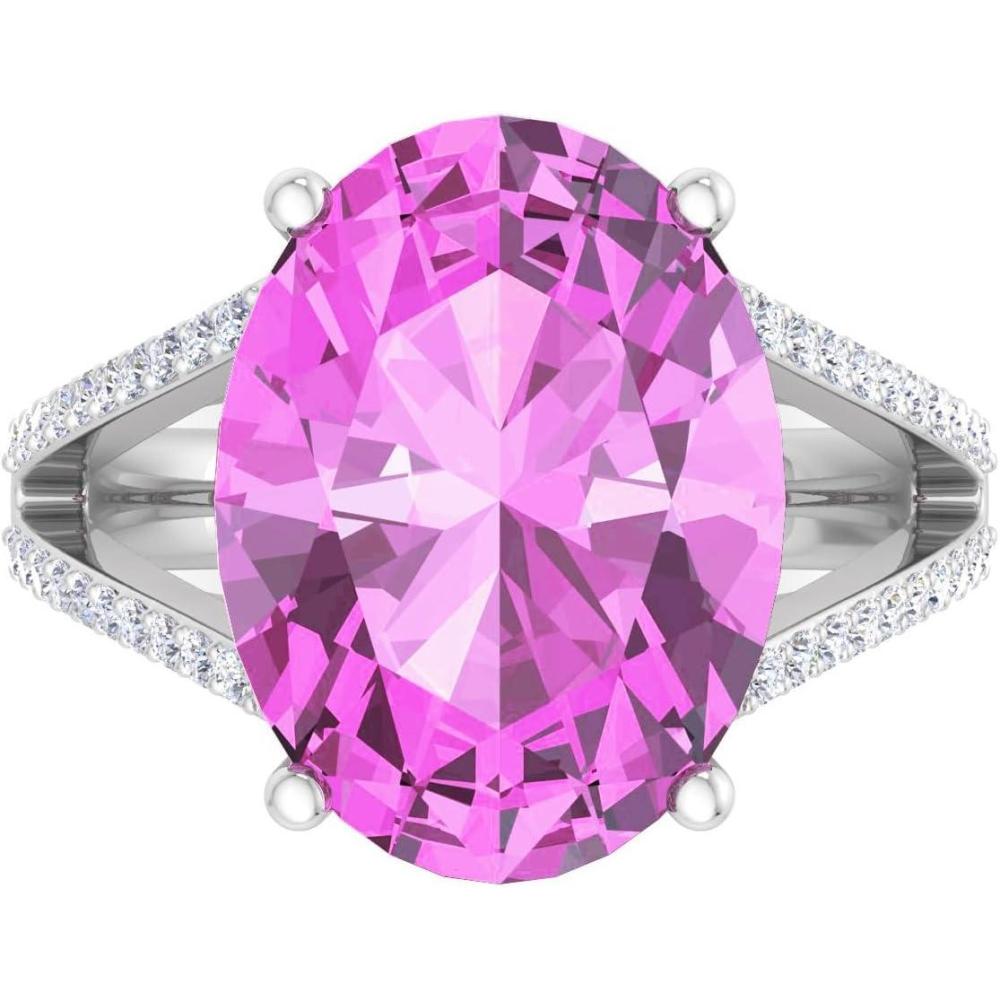 image:imageMartha Stewart 10 14 Carat Oval Shape Gemstone Ring with Lab Grown Diamonds in Sterling Silver ChoPink Sapphire
