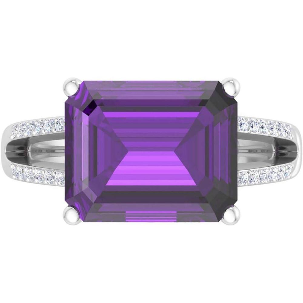 image:imageMartha Stewart 5 12 Carat Emerald Cut Gemstone Ring with Lab Grown Diamonds in Sterling Silver Choose Your GemstoneAmethyst