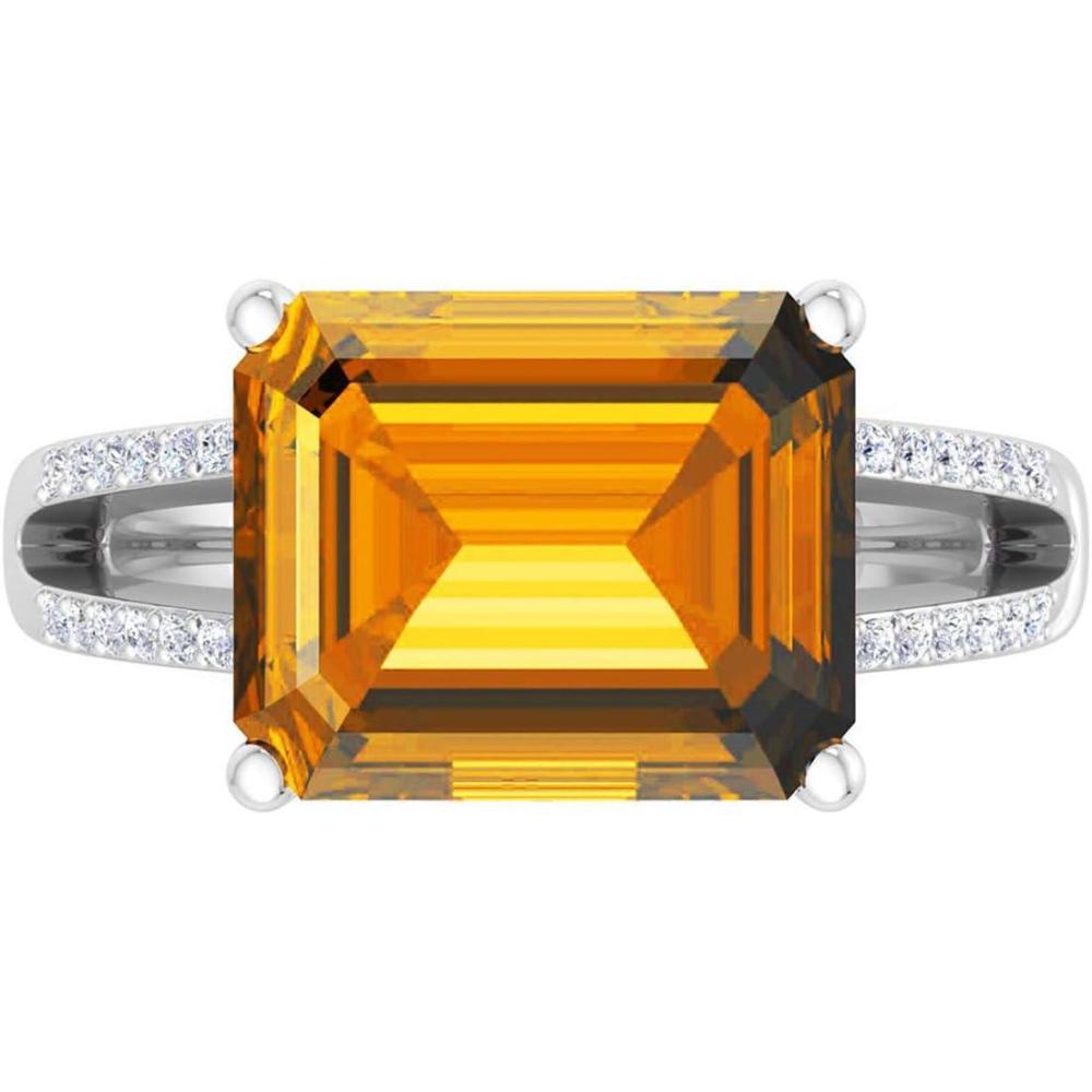 image:imageMartha Stewart 5 12 Carat Emerald Cut Gemstone Ring with Lab Grown Diamonds in Sterling Silver Choose Your GemstoneCitrine