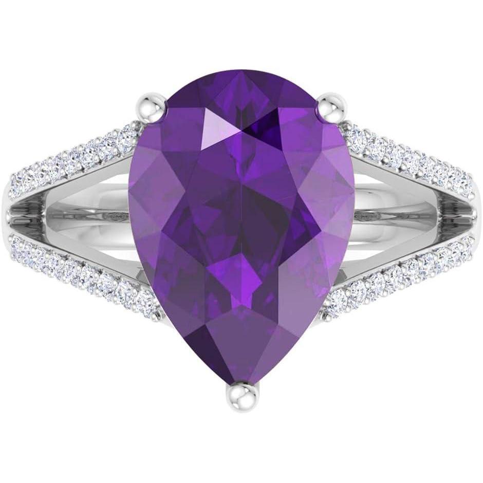 image:imageMartha Stewart 5 12 Carat Pear Shape Gemstone Ring with Lab Grown Diamonds in Sterling Silver Choose Your GemstoneAmethyst