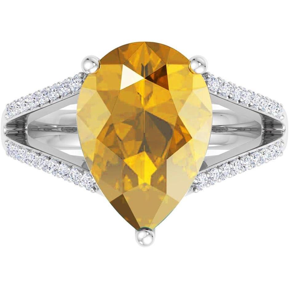 image:imageMartha Stewart 5 12 Carat Pear Shape Gemstone Ring with Lab Grown Diamonds in Sterling Silver Choose Your GemstoneCitrine