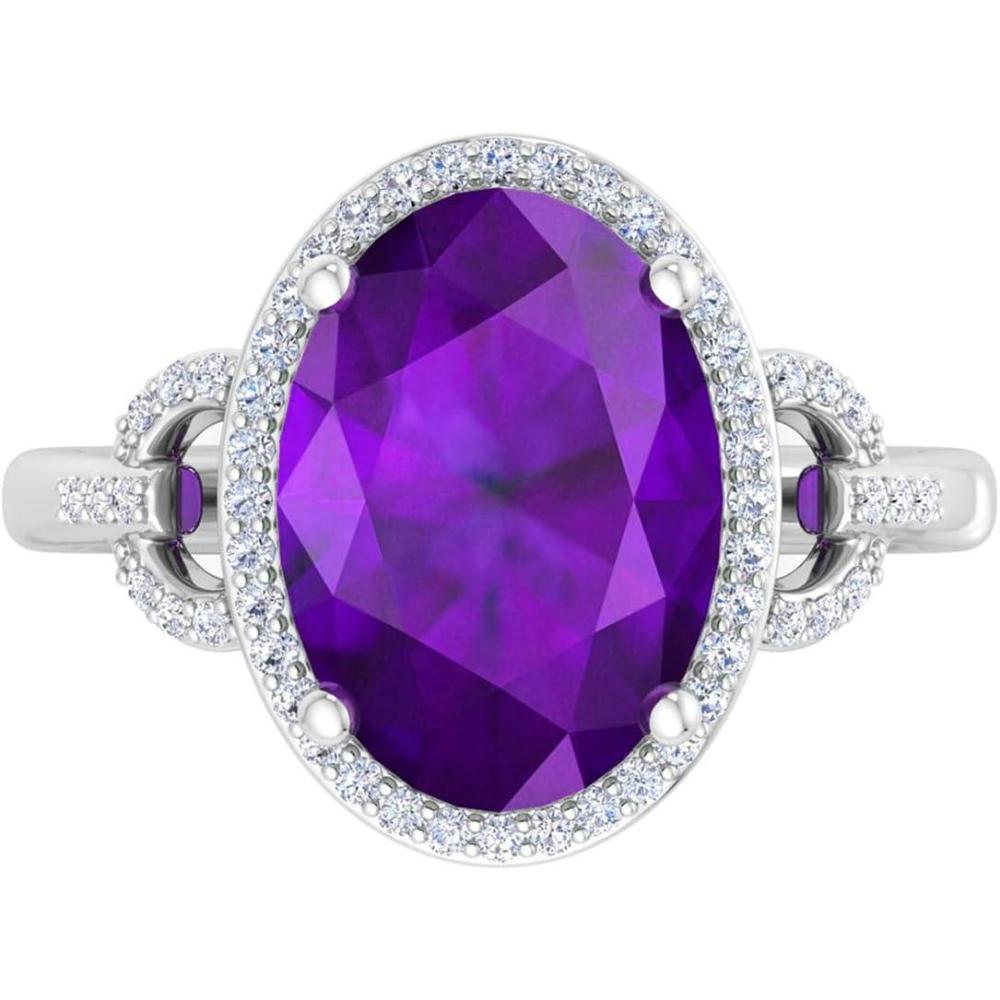 image:imageMartha Stewart 6 34 Carat Oval Shape Gemstone Halo Ring with Lab Grown Diamonds in Sterling Silver Choose Your GemstoneAmethyst