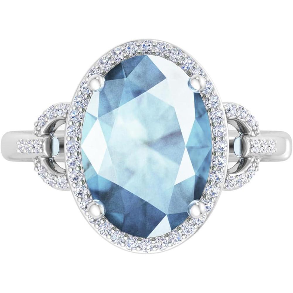 image:imageMartha Stewart 6 34 Carat Oval Shape Gemstone Halo Ring with Lab Grown Diamonds in Sterling Silver Choose Your GemstoneAquamarine