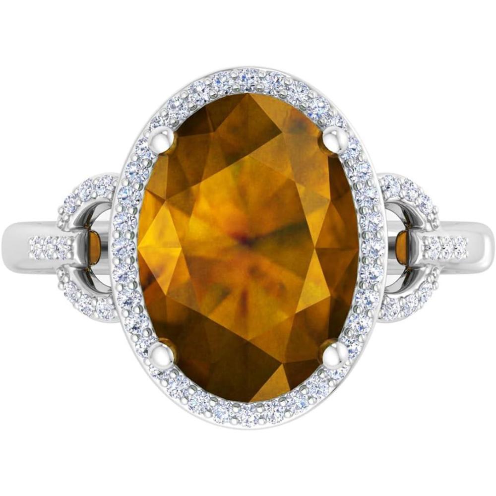 image:imageMartha Stewart 6 34 Carat Oval Shape Gemstone Halo Ring with Lab Grown Diamonds in Sterling Silver Choose Your GemstoneCitrine