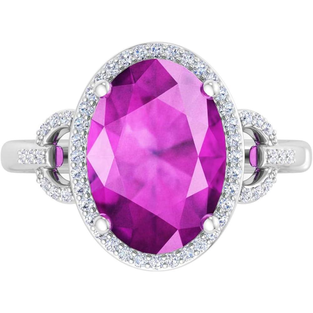 image:imageMartha Stewart 6 34 Carat Oval Shape Gemstone Halo Ring with Lab Grown Diamonds in Sterling Silver Choose Your GemstonePink Sapphire
