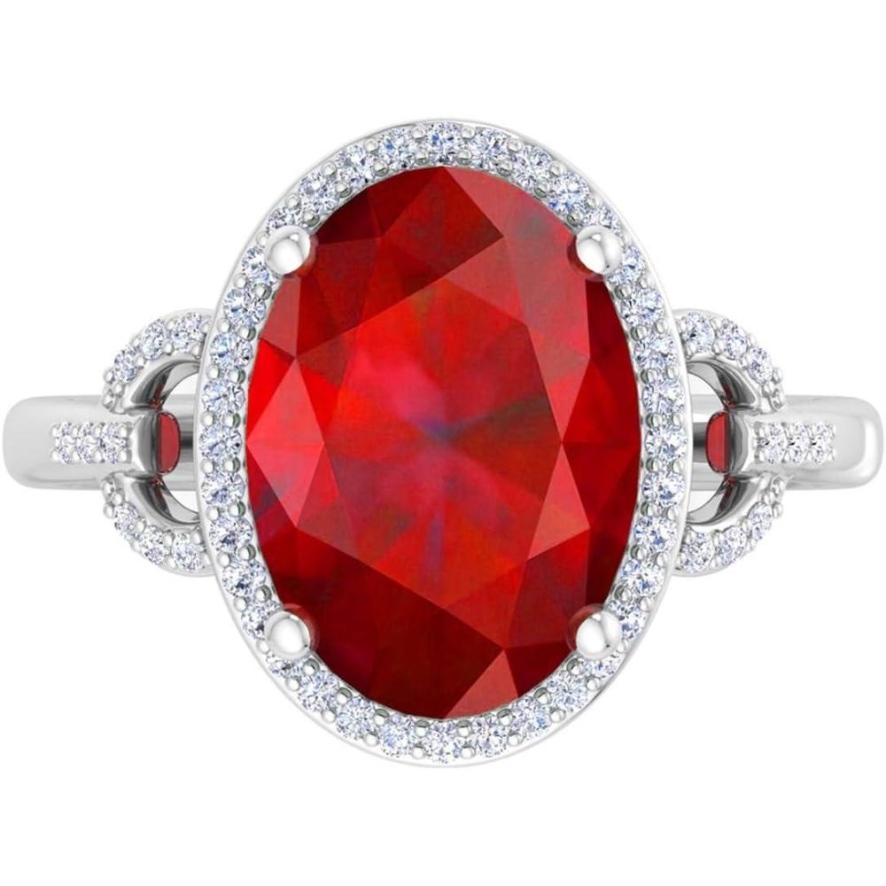 image:imageMartha Stewart 6 34 Carat Oval Shape Gemstone Halo Ring with Lab Grown Diamonds in Sterling Silver Choose Your GemstoneRuby