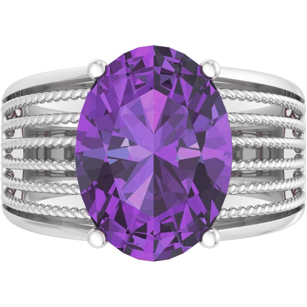 image:imageMartha Stewart 6 34 Carat Oval Shape Gemstone Hidden Halo Ring with Lab Grown Diamonds in Sterling Silver Choose Your GemstoneAmethyst