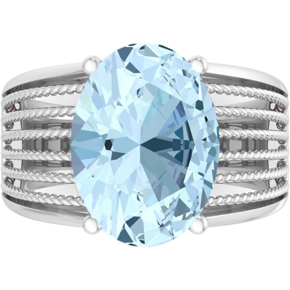 image:imageMartha Stewart 6 34 Carat Oval Shape Gemstone Hidden Halo Ring with Lab Grown Diamonds in Sterling Silver Choose Your GemstoneAquamarine