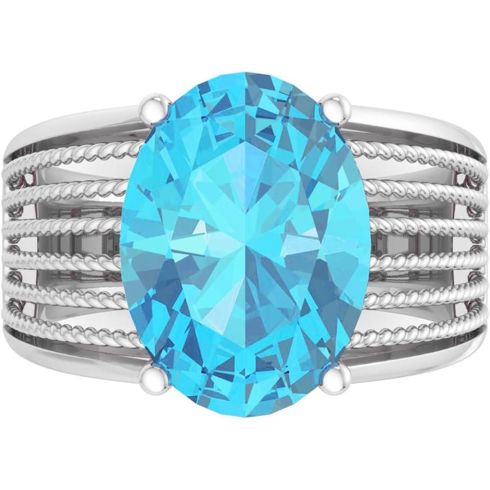 image:imageMartha Stewart 6 34 Carat Oval Shape Gemstone Hidden Halo Ring with Lab Grown Diamonds in Sterling Silver Choose Your GemstoneBlue Topaz
