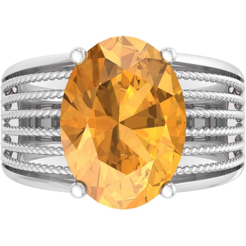 image:imageMartha Stewart 6 34 Carat Oval Shape Gemstone Hidden Halo Ring with Lab Grown Diamonds in Sterling Silver Choose Your GemstoneCitrine
