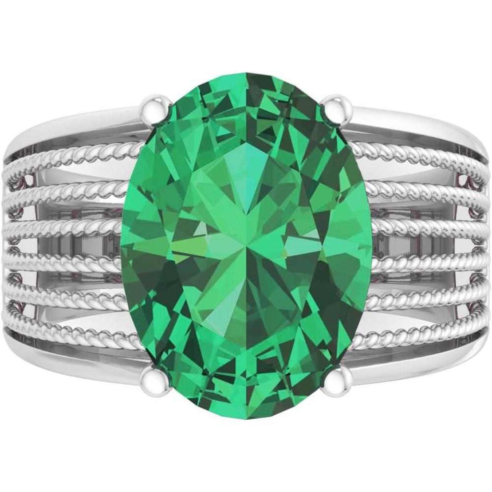 image:imageMartha Stewart 6 34 Carat Oval Shape Gemstone Hidden Halo Ring with Lab Grown Diamonds in Sterling Silver Choose Your GemstoneEmerald