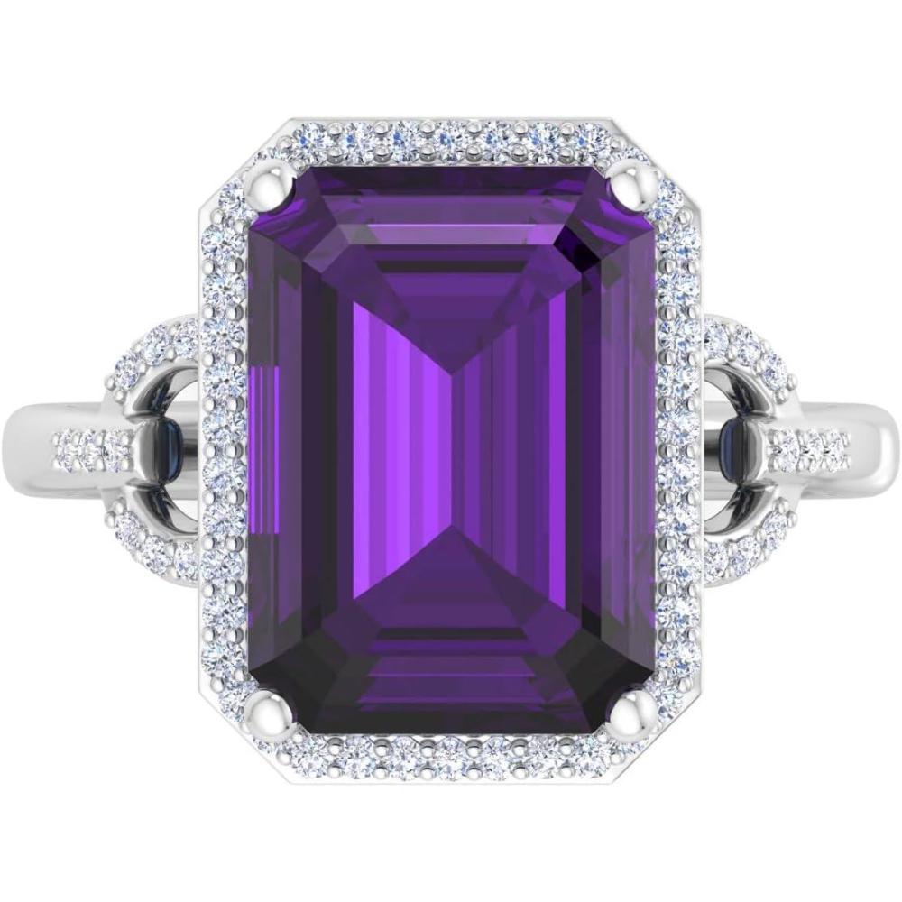 image:imageMartha Stewart 7 13 Carat Emerald Cut Gemstone Halo Ring with Lab Grown Diamonds in Sterling Silver Choose Your GemstoneAmethyst
