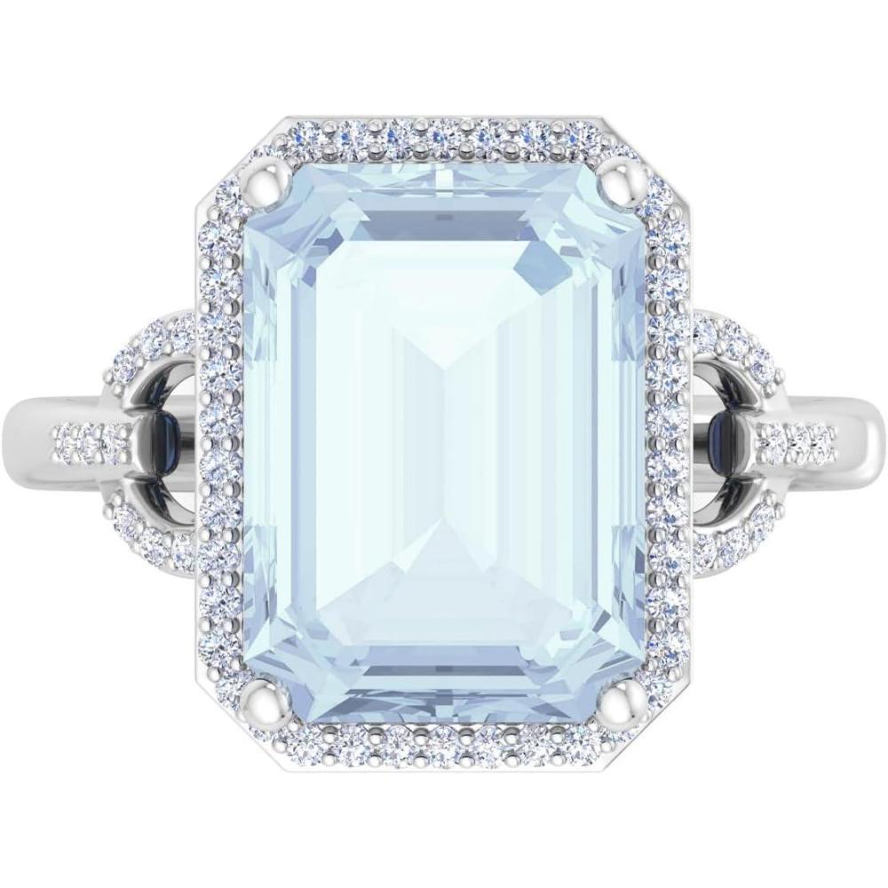 image:imageMartha Stewart 7 13 Carat Emerald Cut Gemstone Halo Ring with Lab Grown Diamonds in Sterling Silver Choose Your GemstoneAquamarine