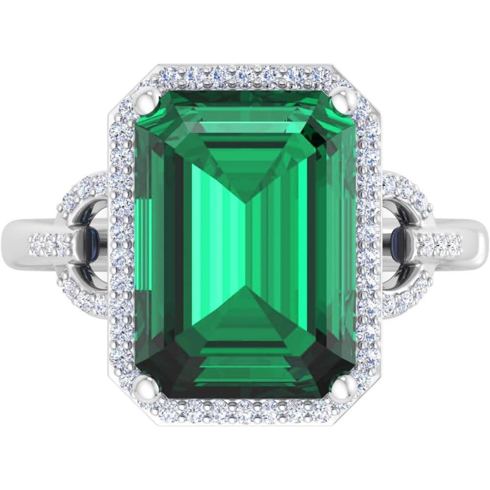image:imageMartha Stewart 7 13 Carat Emerald Cut Gemstone Halo Ring with Lab Grown Diamonds in Sterling Silver Choose Your GemstoneEmerald