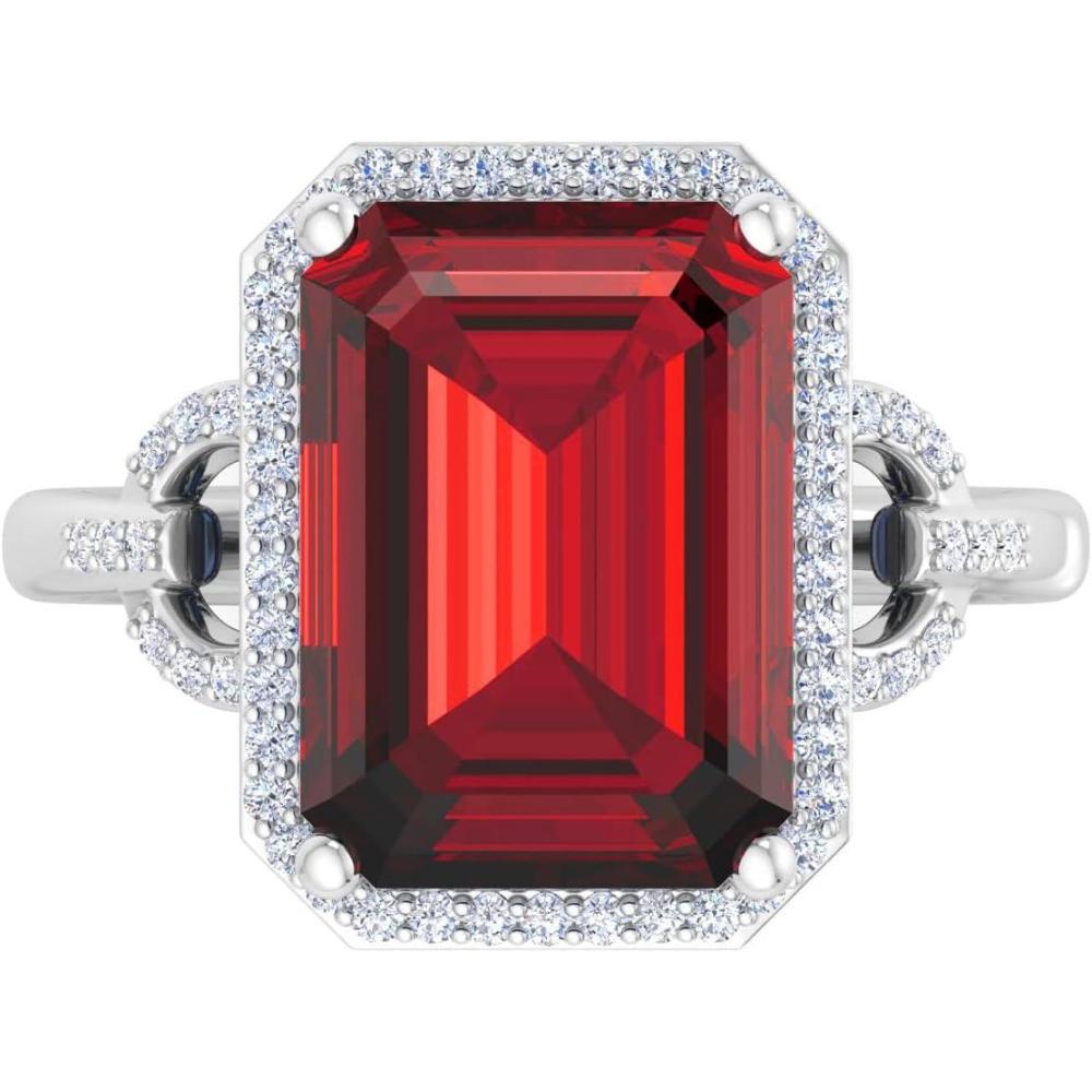 image:imageMartha Stewart 7 13 Carat Emerald Cut Gemstone Halo Ring with Lab Grown Diamonds in Sterling Silver Choose Your GemstoneRuby
