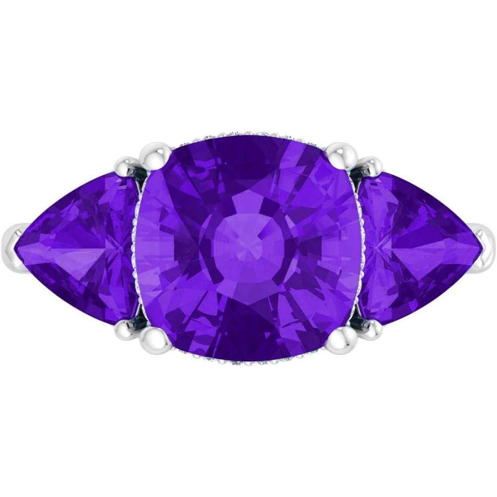 image:imageMartha Stewart 8 Carat Cushion Cut Gemstone Three Stone Ring with Lab Grown Diamonds in Sterling Silver Choose Your GemstoneOption 1