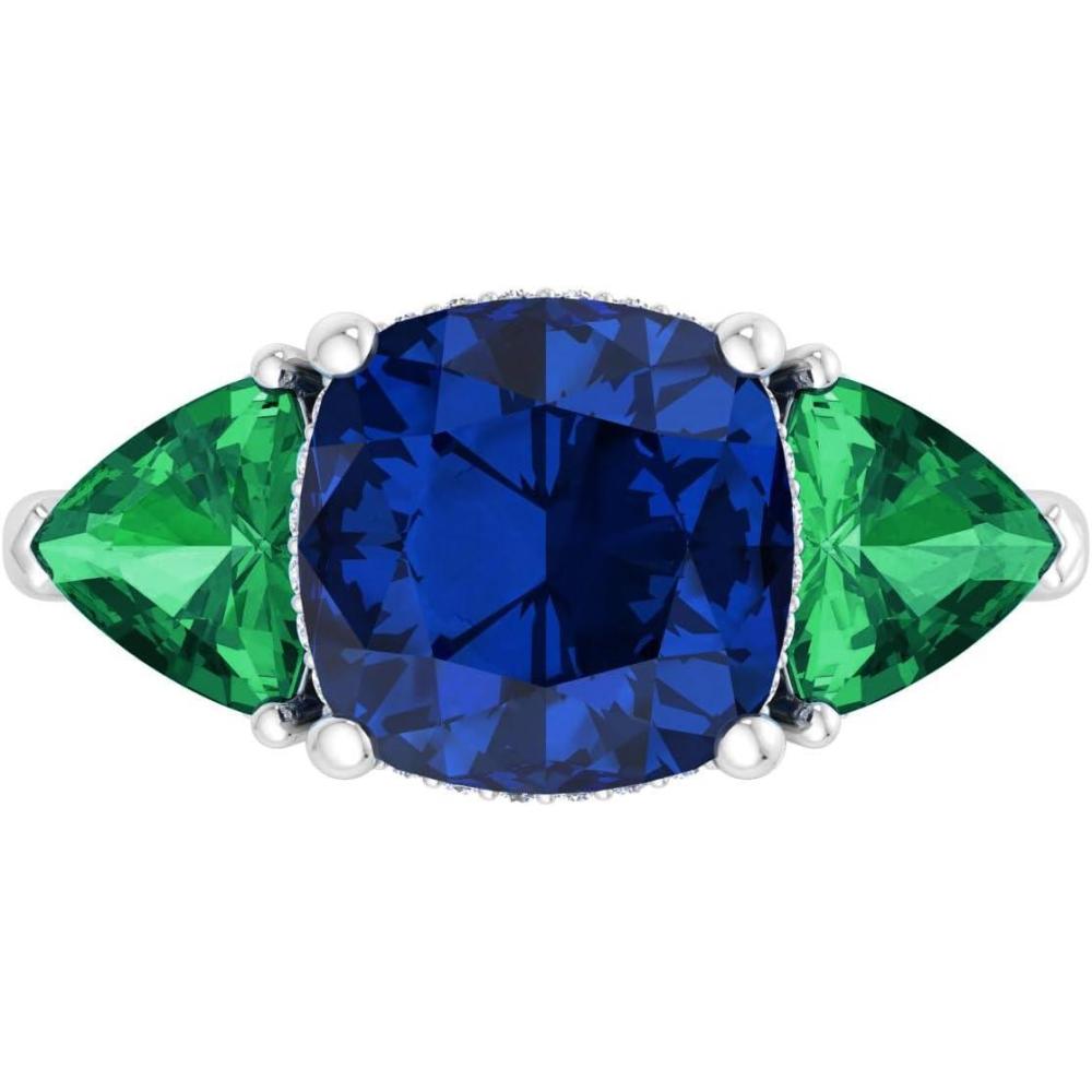 image:imageMartha Stewart 8 Carat Cushion Cut Gemstone Three Stone Ring with Lab Grown Diamonds in Sterling Silver Choose Your GemstoneOption 10