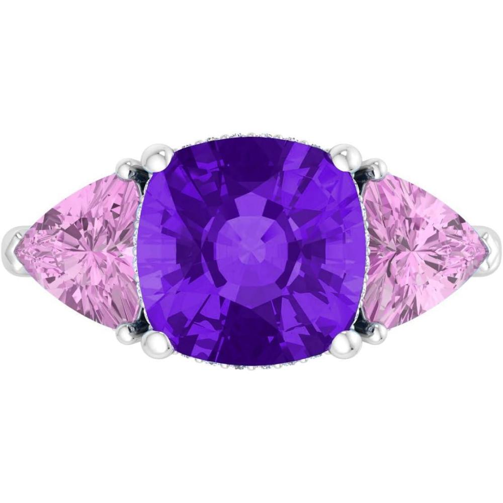 image:imageMartha Stewart 8 Carat Cushion Cut Gemstone Three Stone Ring with Lab Grown Diamonds in Sterling Silver Choose Your GemstoneOption 3