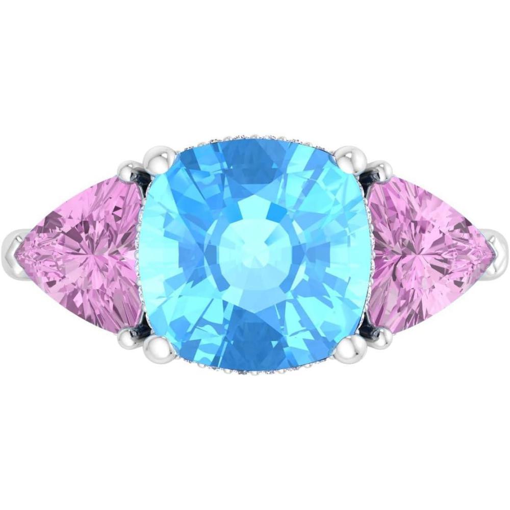 image:imageMartha Stewart 8 Carat Cushion Cut Gemstone Three Stone Ring with Lab Grown Diamonds in Sterling Silver Choose Your GemstoneOption 4