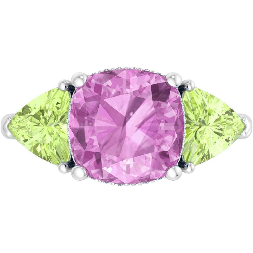 image:imageMartha Stewart 8 Carat Cushion Cut Gemstone Three Stone Ring with Lab Grown Diamonds in Sterling Silver Choose Your GemstoneOption 6