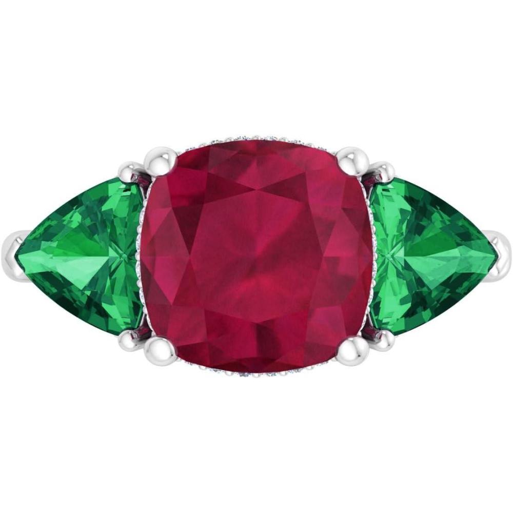 image:imageMartha Stewart 8 Carat Cushion Cut Gemstone Three Stone Ring with Lab Grown Diamonds in Sterling Silver Choose Your GemstoneOption 8