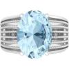 Martha Stewart 6 3/4 Carat Oval Shape Gemstone Hidden Halo Ring with Lab Grown Diamonds in Sterling Silver, Choose Your Gemstone(Aquamarine)