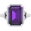 Martha Stewart 7 1/3 Carat Emerald Cut Gemstone Halo Ring with Lab Grown Diamonds in Sterling Silver, Choose Your Gemstone(Amethyst)