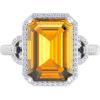 Martha Stewart 7 1/3 Carat Emerald Cut Gemstone Halo Ring with Lab Grown Diamonds in Sterling Silver, Choose Your Gemstone(Citrine)