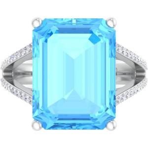 Martha Stewart 10 1/4 Carat Emerald Cut Gemstone Ring with Lab Grown Diamonds in Sterling Silver, Choose Your Gemstone(Blue Topaz)